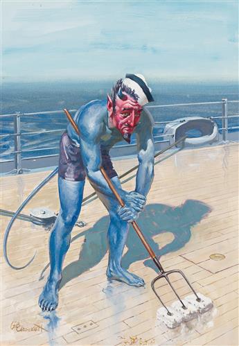 GIBSON CROCKETT (1912-2000) Blue Devil swabbing the deck.                                                                                        